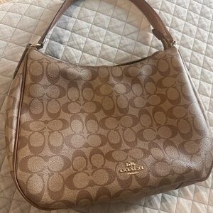 Coach Signature Canvas Leather Zip Shoulder Bag